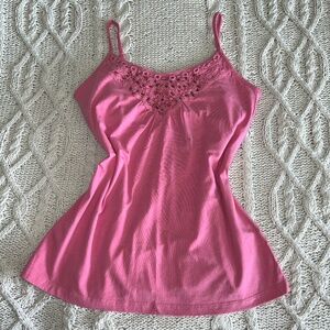 Vintage Y2K Baby Pink Lace Beaded Tank Top